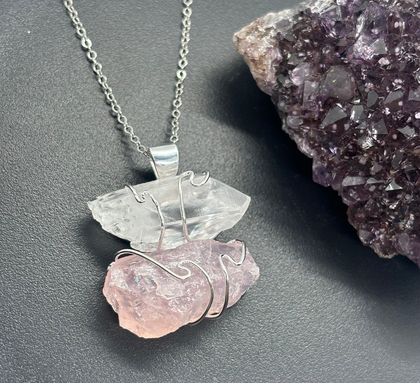 Raw Rose Quartz and Clear Quartz